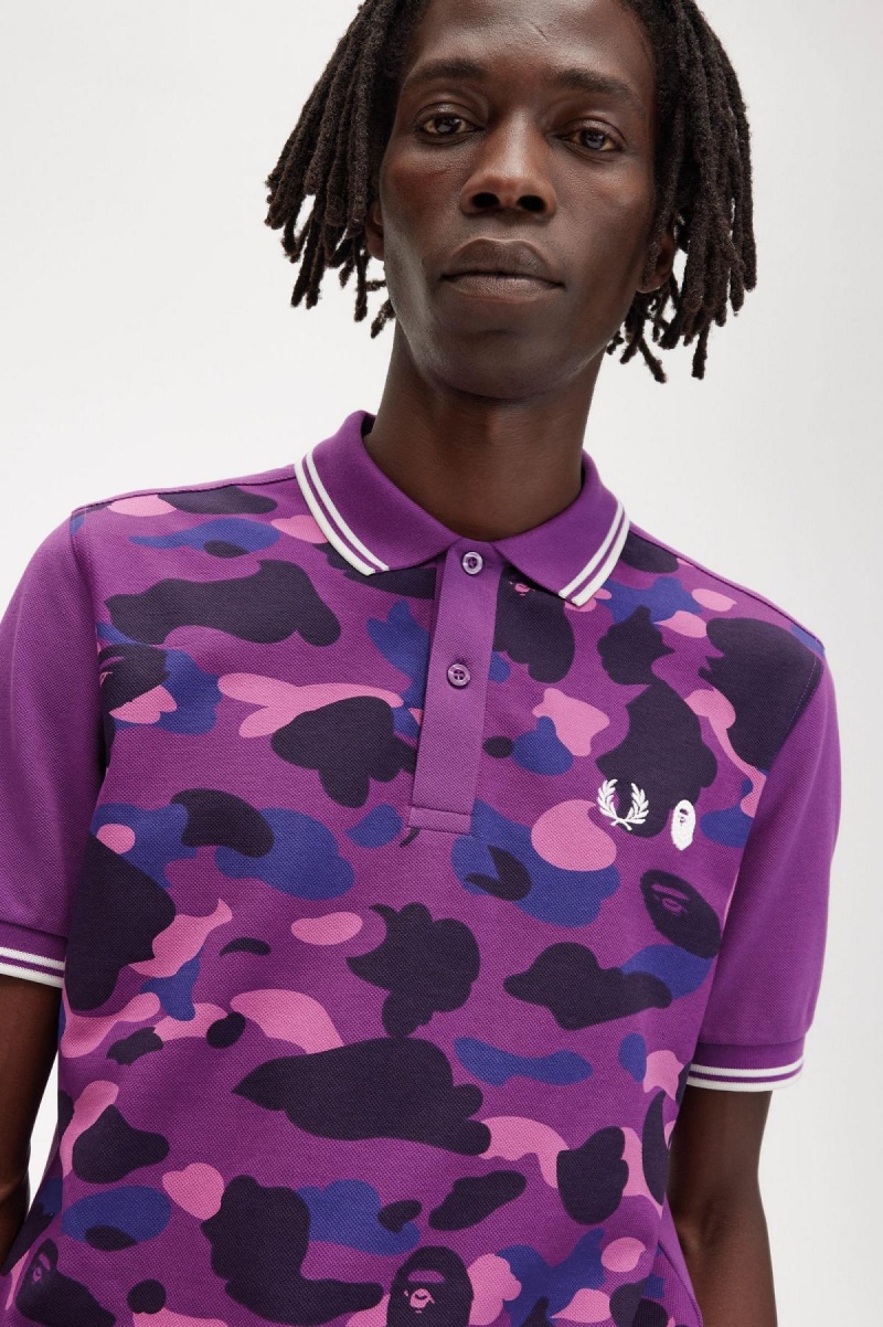 Purple Fred Perry Camouflage Fred Perry Shirt Men's Polo Shirts | SGQCS20086