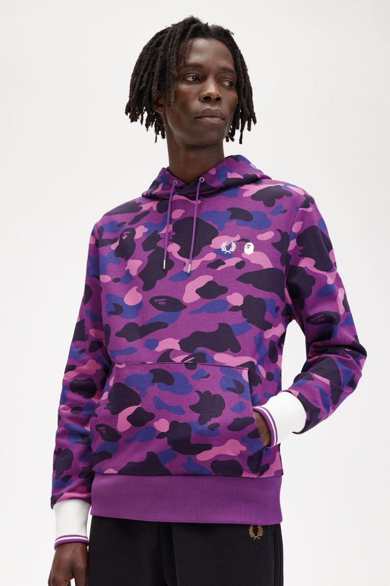 Purple Fred Perry Camouflage Hooded Men's Sweatshirts | SGIIZ55351