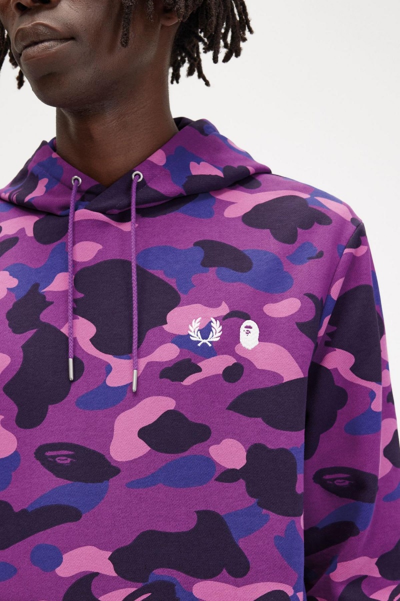 Purple Fred Perry Camouflage Hooded Men's Sweatshirts | SGIIZ55351