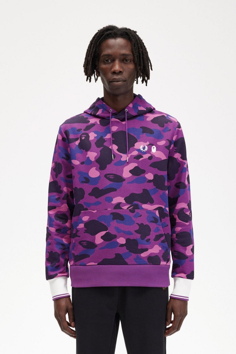 Purple Fred Perry Camouflage Hooded Men\'s Sweatshirts | SGIIZ55351