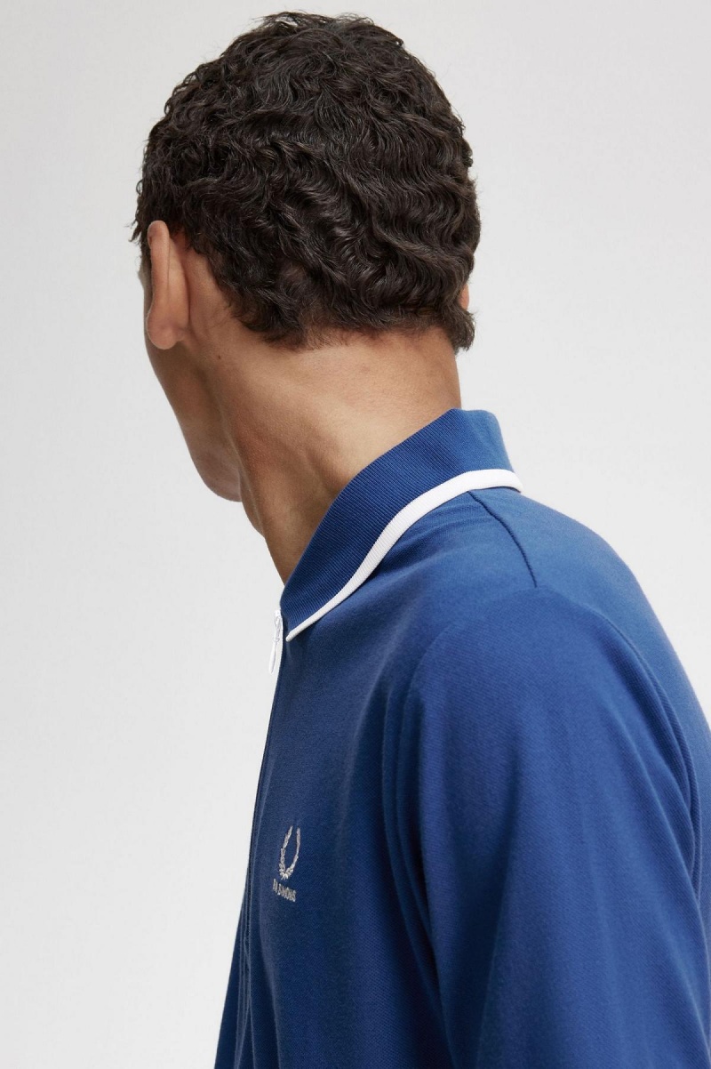 Royal Blue Fred Perry Half Zip Polo Shirt Men's Polo Shirts | SGXMI49079