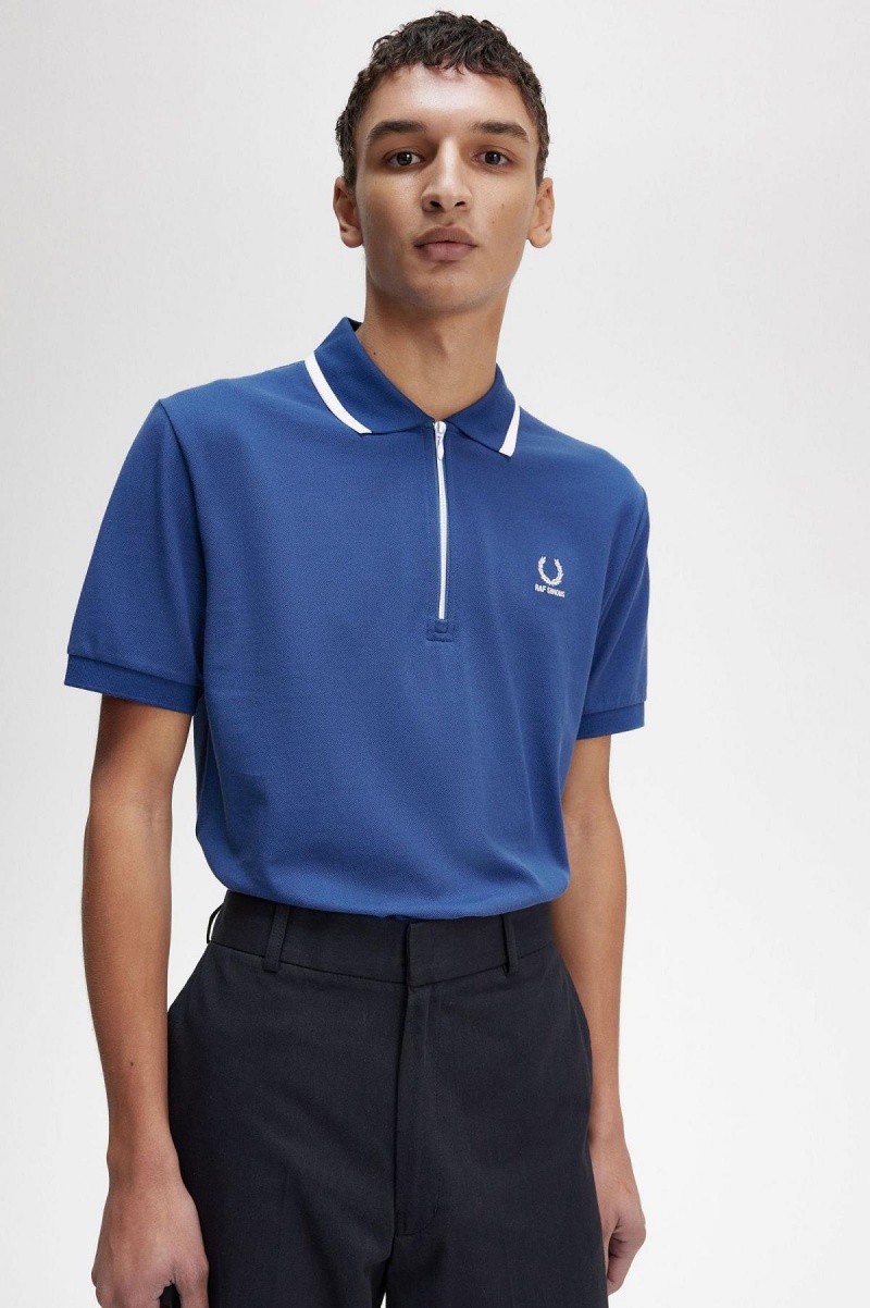 Royal Blue Fred Perry Half Zip Polo Shirt Men's Polo Shirts | SGXMI49079