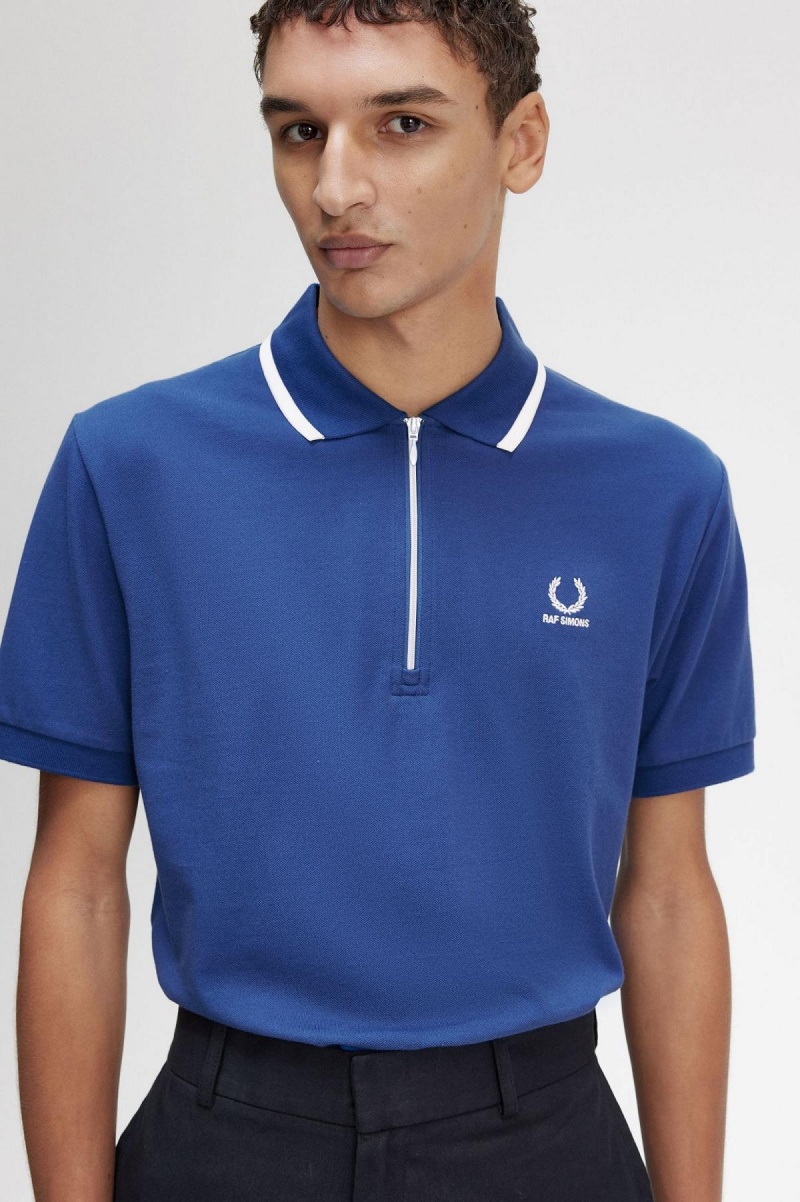 Royal Blue Fred Perry Half Zip Polo Shirt Men's Polo Shirts | SGXMI49079