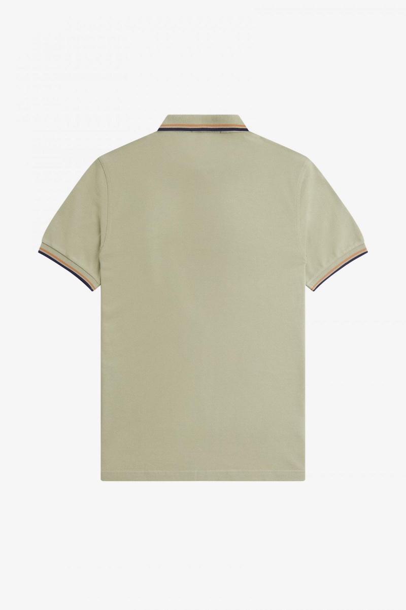 Seagrass / Light Rust / French Navy Fred Perry M3600 Men's Fred Perry Shirt | SGCVG45118