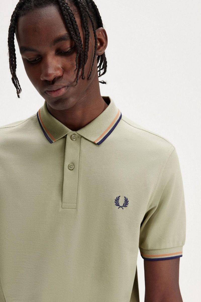 Seagrass / Light Rust / French Navy Fred Perry M3600 Men's Polo Shirts | XSGBH27856