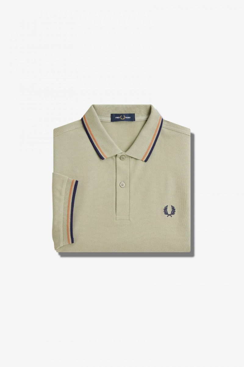 Seagrass / Light Rust / French Navy Fred Perry M3600 Men's Polo Shirts | XSGBH27856