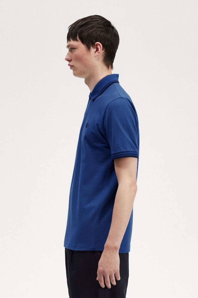 Shaded Cobalt / Navy / Navy Fred Perry M12 Men's Polo Shirts | SGXMI12245