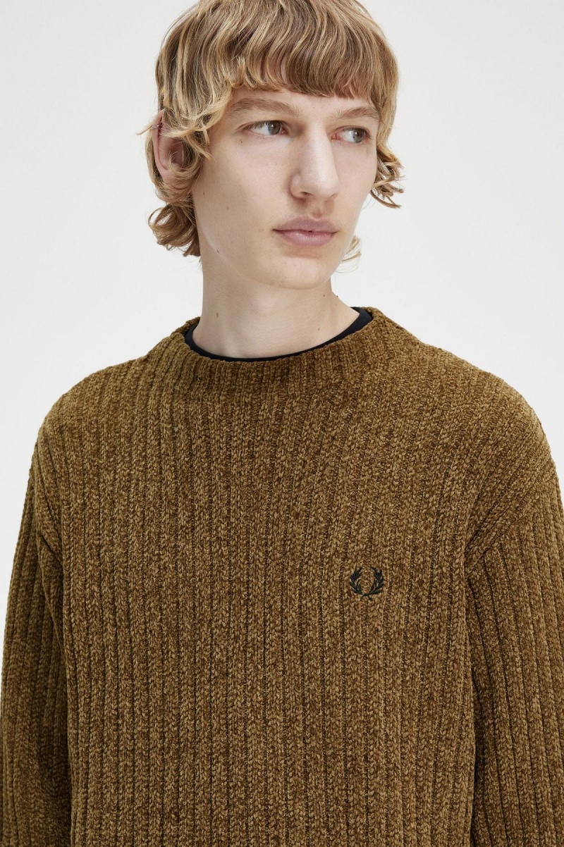 Shaded Stone Fred Perry Chenille Rib Jumper Men's Knitwear | ASGWC22967