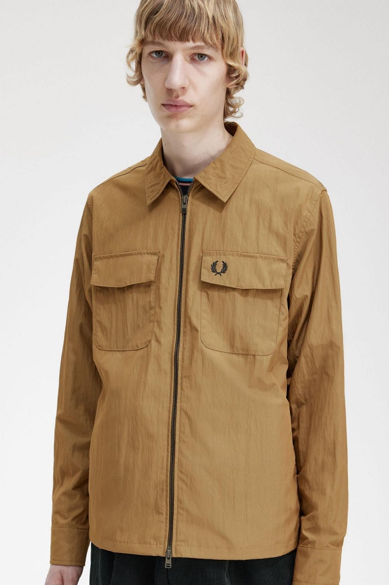 Shaded Stone Fred Perry Lightweight Zip-Through Men's Shirts | SGXBR31217