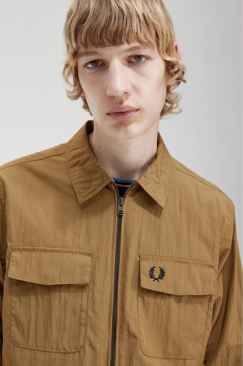 Shaded Stone Fred Perry Lightweight Zip-Through Men's Shirts | SGXBR31217