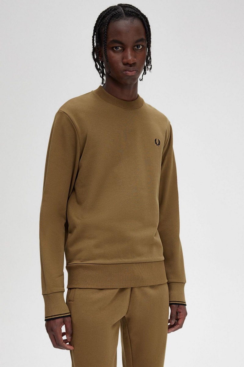 Shaded Stone / Burnt Tobacco Fred Perry Crew Neck Men's Sweatshirts | ASGDF10027