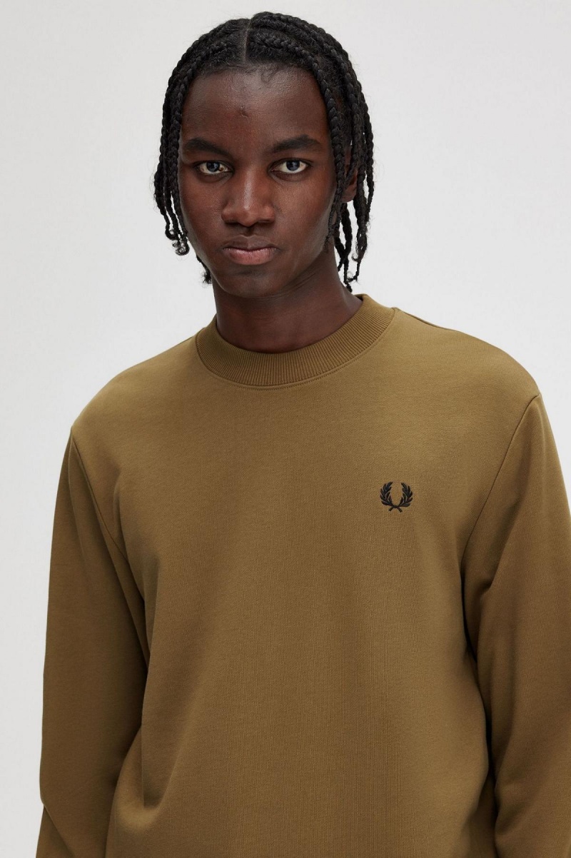 Shaded Stone / Burnt Tobacco Fred Perry Crew Neck Men's Sweatshirts | ASGDF10027