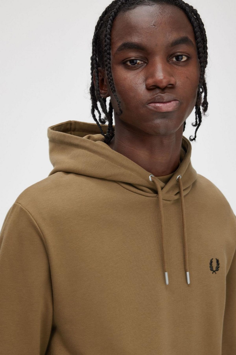 Shaded Stone / Burnt Tobacco Fred Perry Tipped Hooded Men's Sweatshirts | ESGVG67291