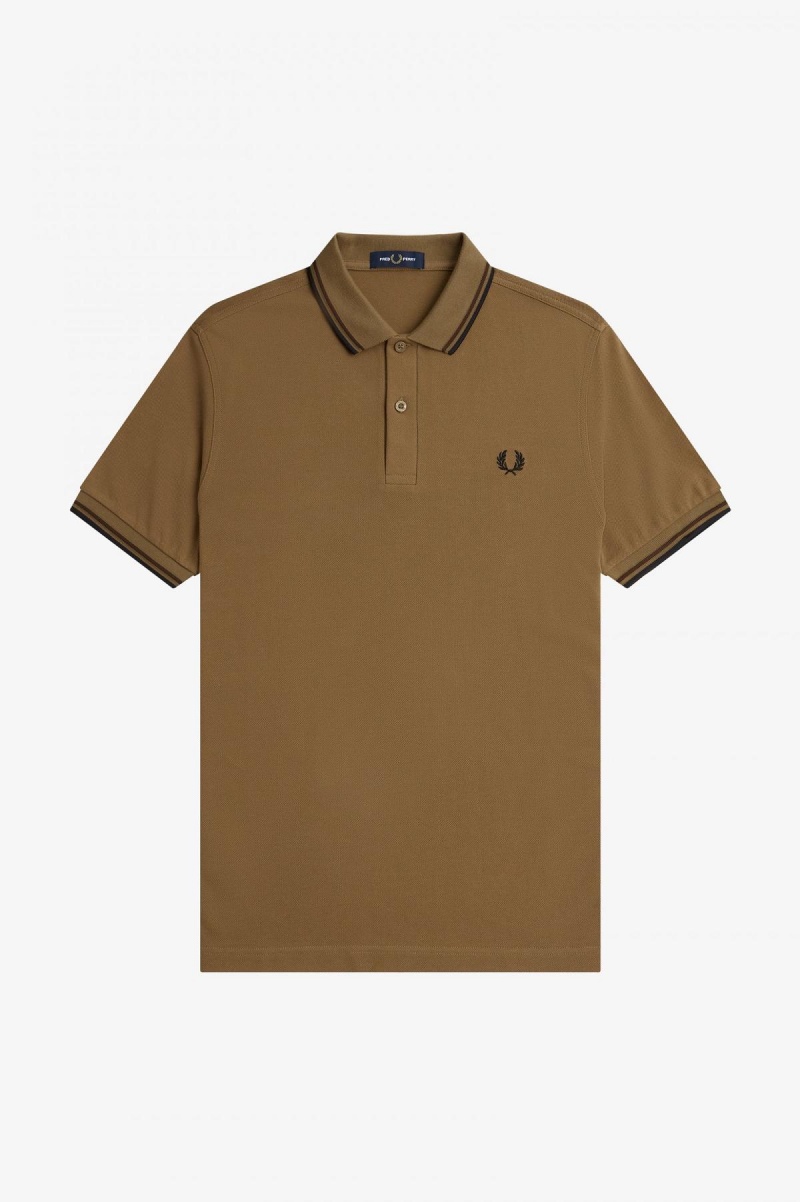 Shaded Stone / Burnt Tobacco / Black Fred Perry M3600 Men's Fred Perry Shirt | FSGHY31905