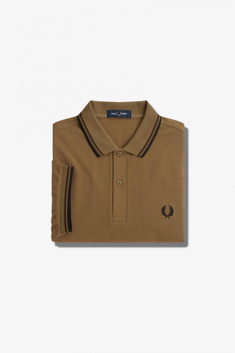 Shaded Stone / Burnt Tobacco / Black Fred Perry M3600 Men\'s Fred Perry Shirt | FSGHY31905