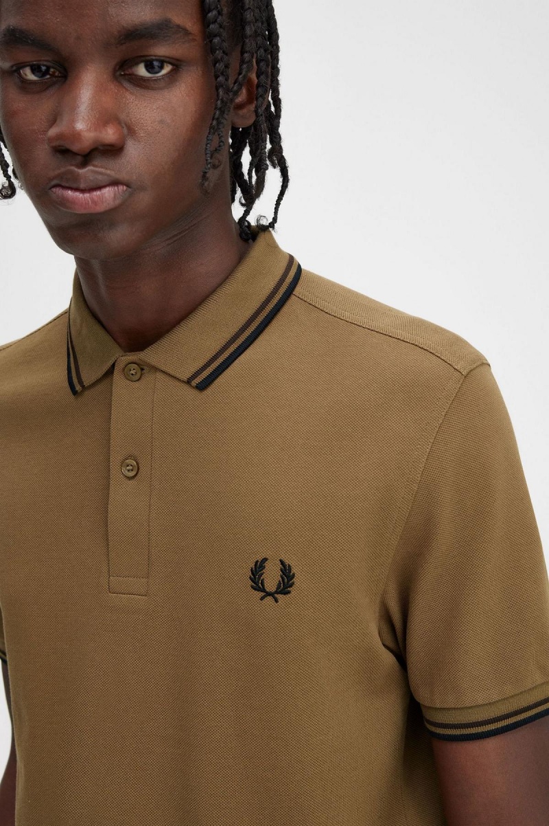 Shaded Stone / Burnt Tobacco / Black Fred Perry M3600 Men's Polo Shirts | DSGVO32394