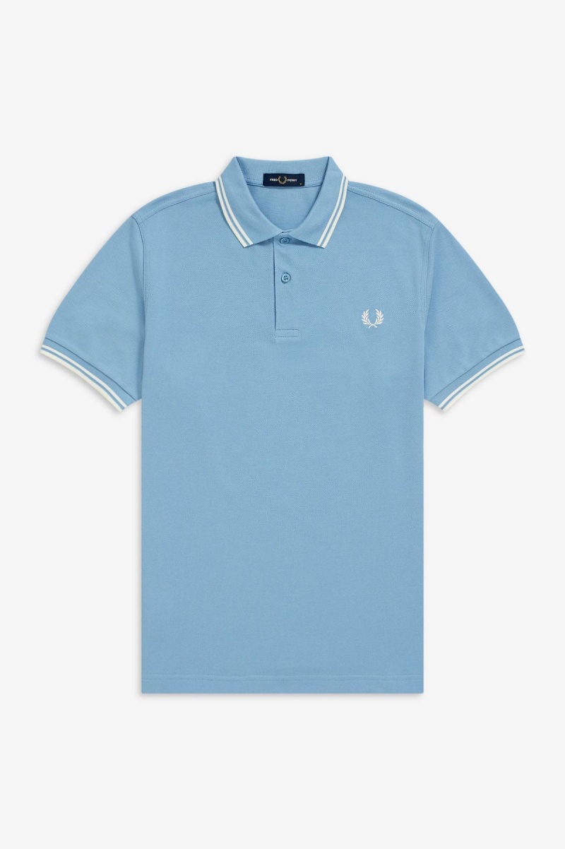 Sky Blue / Snow White / Snow White Fred Perry M3600 Men's Fred Perry Shirt | PSGQX12855