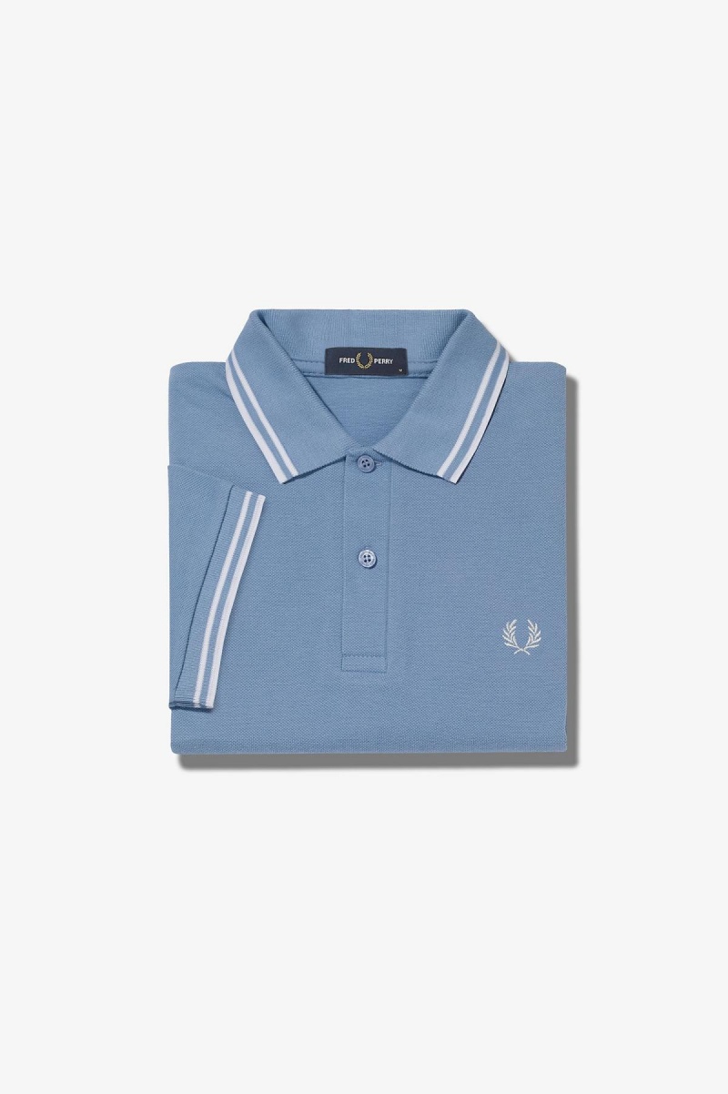 Sky Blue / Snow White / Snow White Fred Perry M3600 Men\'s Fred Perry Shirt | PSGQX12855