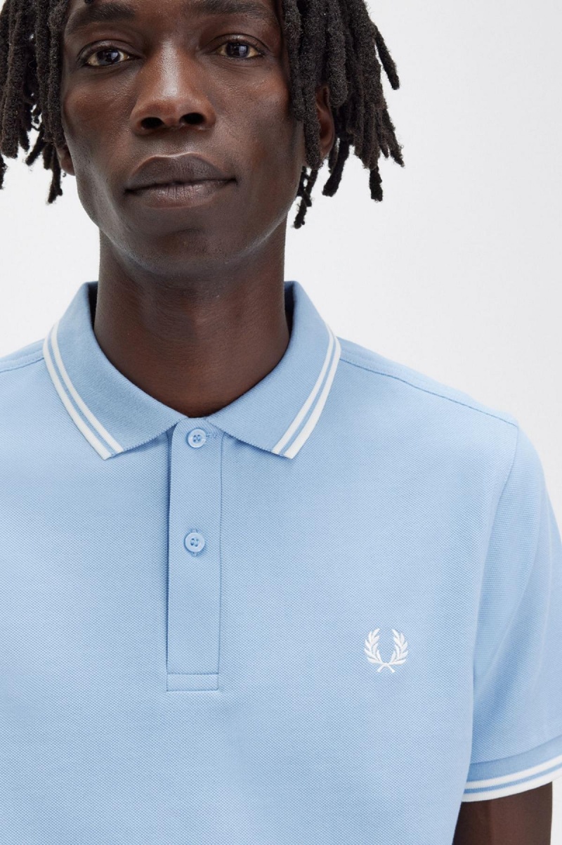 Sky Blue / Snow White / Snow White Fred Perry M3600 Men's Polo Shirts | SGEAH87712