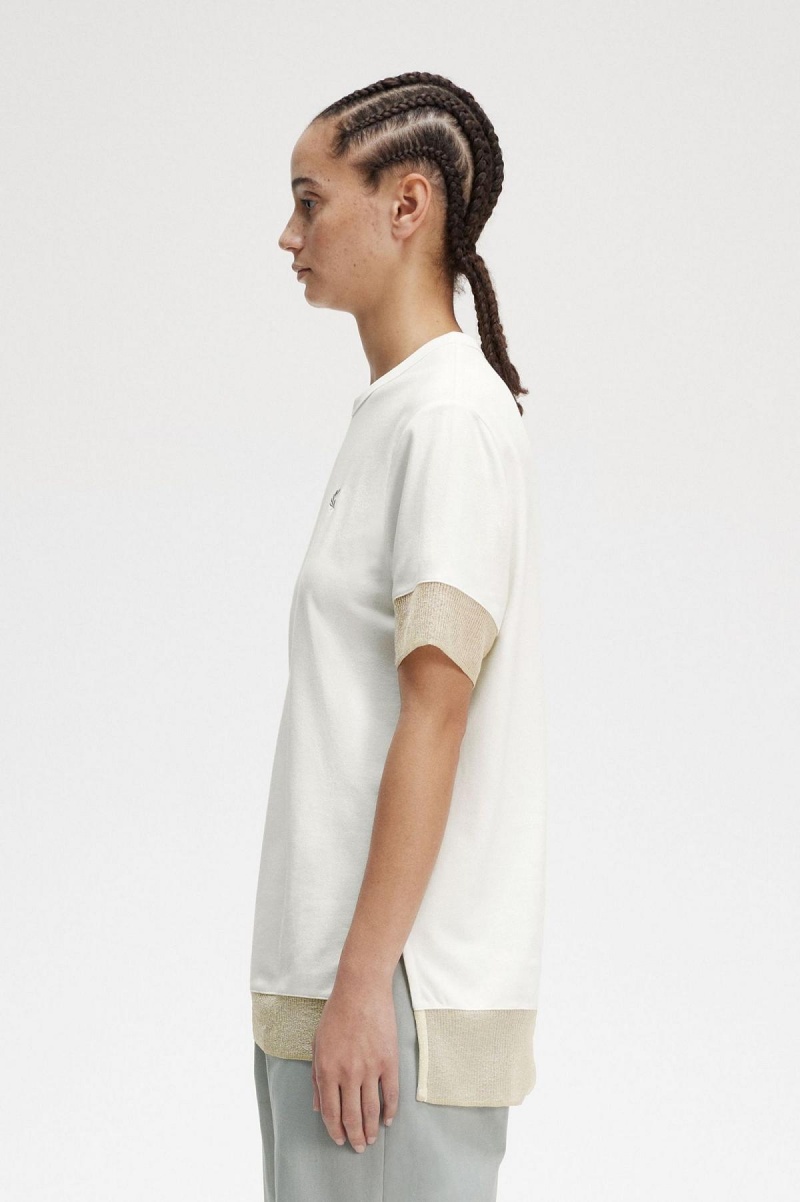 Snow White Fred Perry Sheer Trim Piqué Women's T Shirts | SGXBR49377