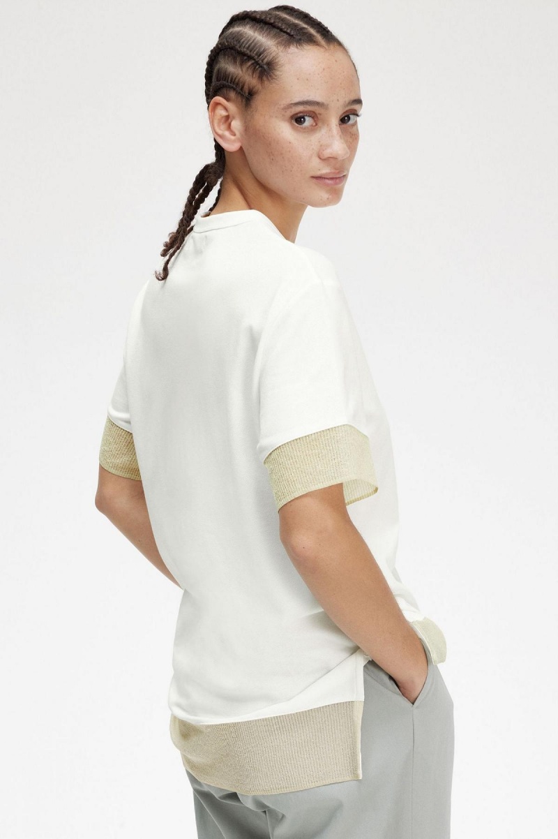 Snow White Fred Perry Sheer Trim Piqué Women's T Shirts | SGXBR49377