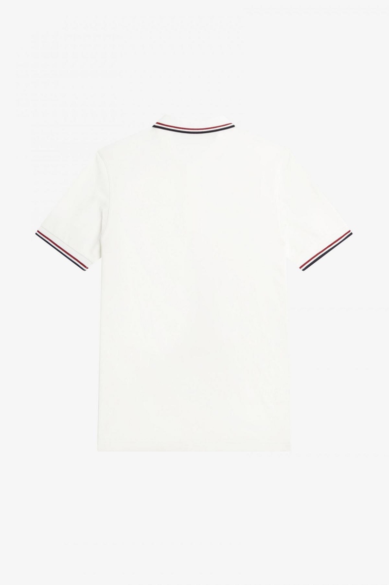 Snow White / Burnt Red / Navy Fred Perry M3600 Men's Fred Perry Shirt | SSGNY36784