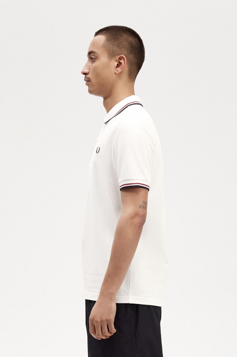 Snow White / Burnt Red / Navy Fred Perry M3600 Men's Fred Perry Shirt | SSGNY36784