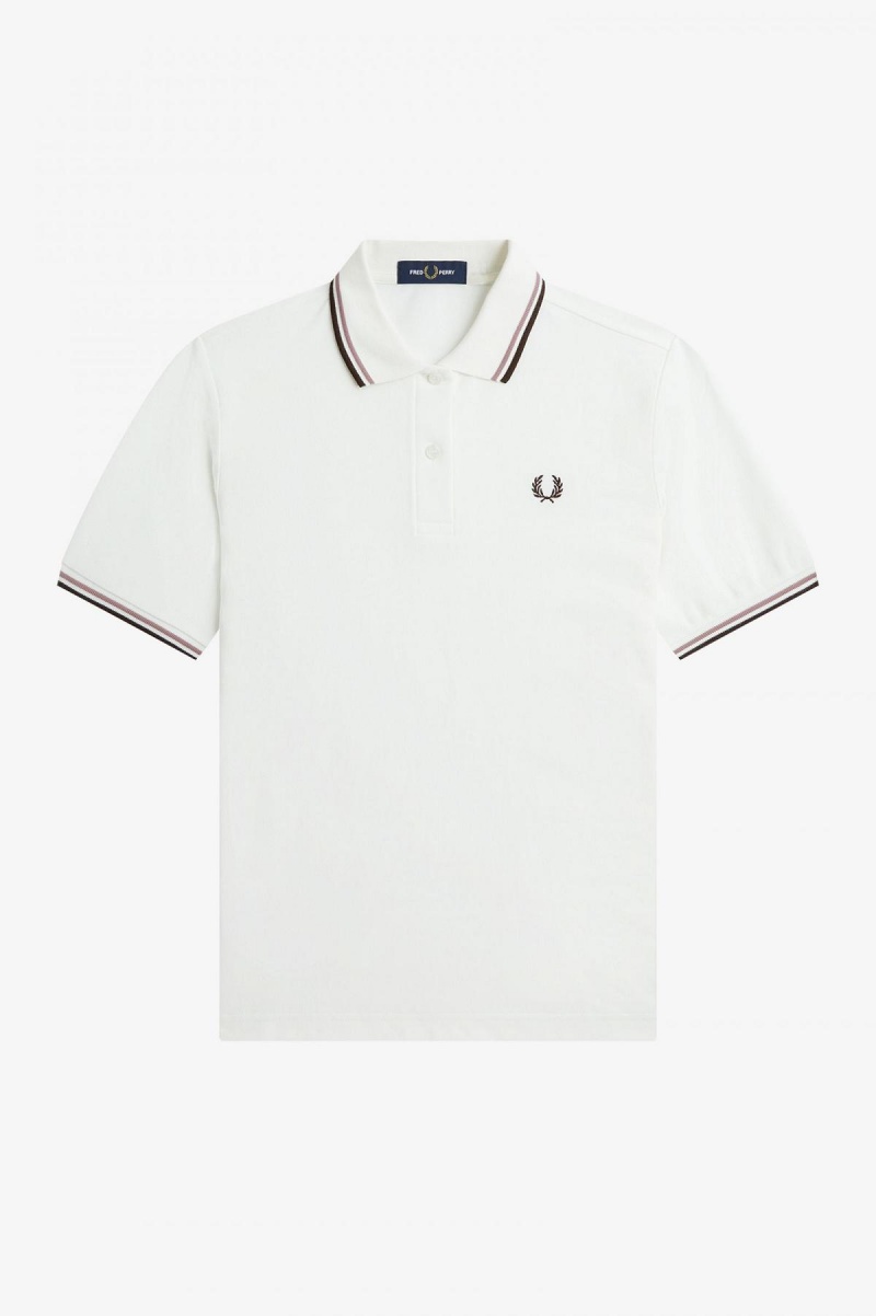 Snow White / Dark Pink / Burnt Tobacco Fred Perry G3600 Women's Fred Perry Shirt | BSGSO72211