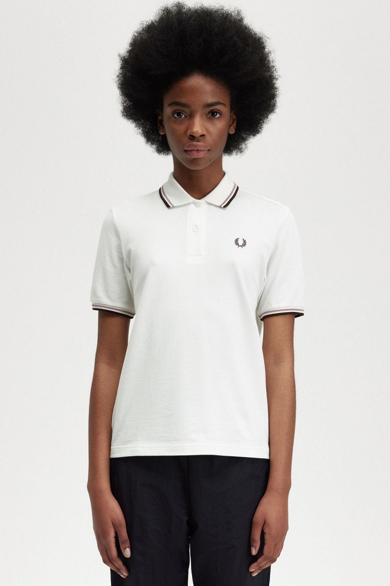 Snow White / Dark Pink / Burnt Tobacco Fred Perry G3600 Women's Fred Perry Shirt | BSGSO72211