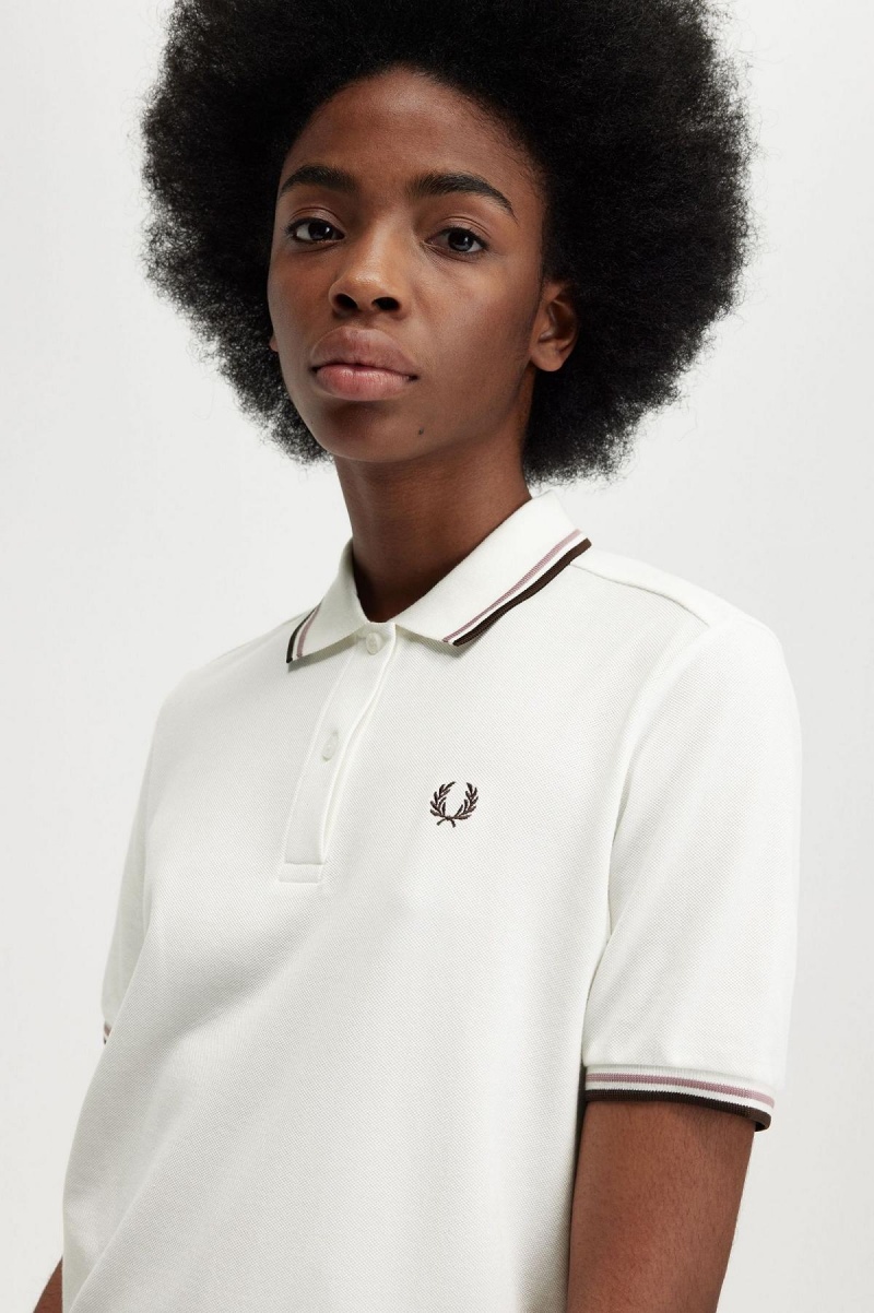 Snow White / Dark Pink / Burnt Tobacco Fred Perry G3600 Women's Polo Shirts | SGXMI97400