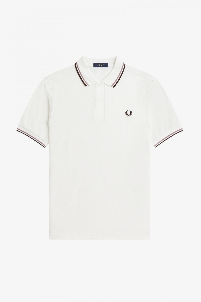 Snow White / Deep Pink / Burnt Tobacco Fred Perry M3600 Men's Fred Perry Shirt | YSGVQ73685