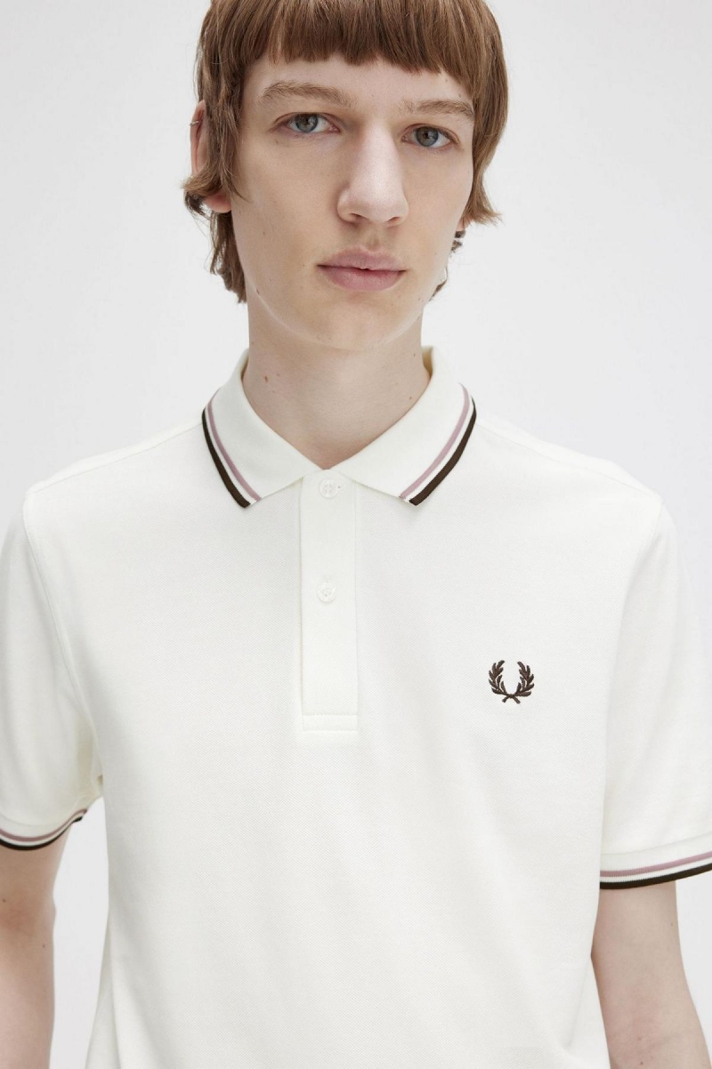 Snow White / Deep Pink / Burnt Tobacco Fred Perry M3600 Men's Polo Shirts | SGJZR79069