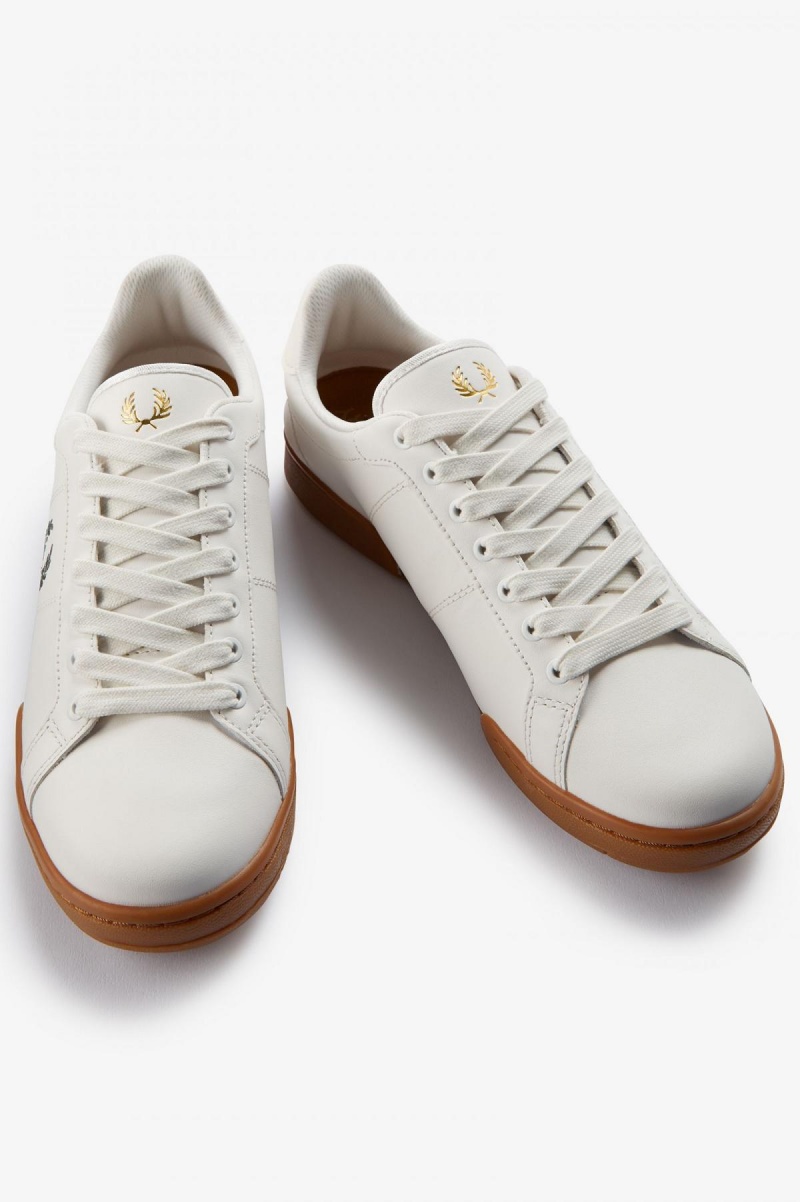 Snow White / Field Green Fred Perry B722 Men's Shoes | ESGHC32658