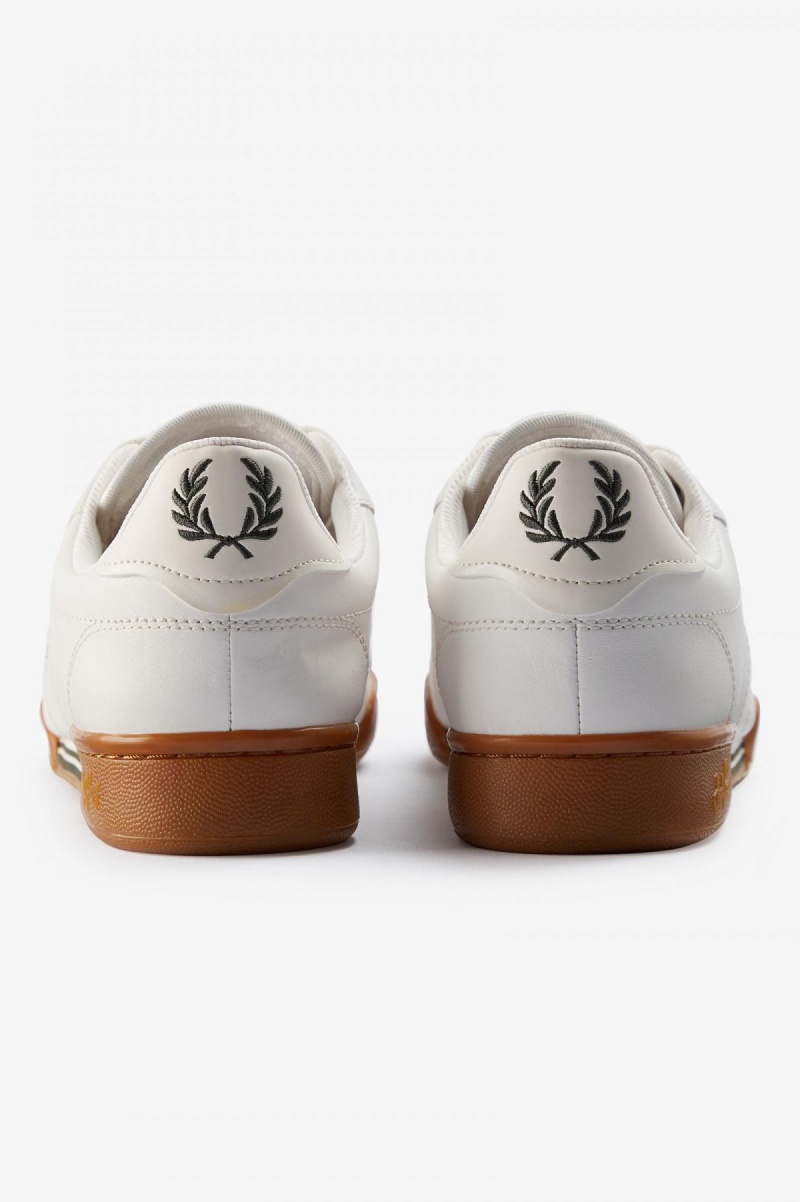 Snow White / Field Green Fred Perry B722 Men's Shoes | ESGHC32658