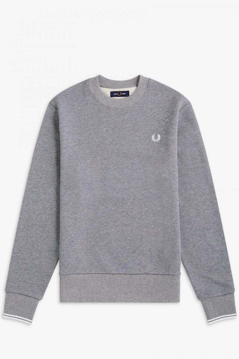 Steel Marl Fred Perry Crew Neck Men's Sweatshirts | XSGBH40027