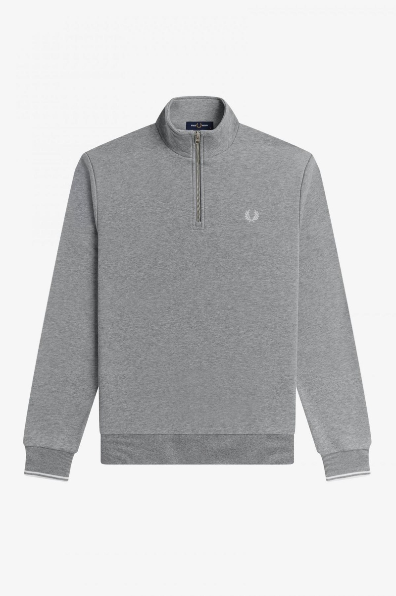 Steel Marl Fred Perry Half Zip Men's Sweatshirts | XSGGW11902