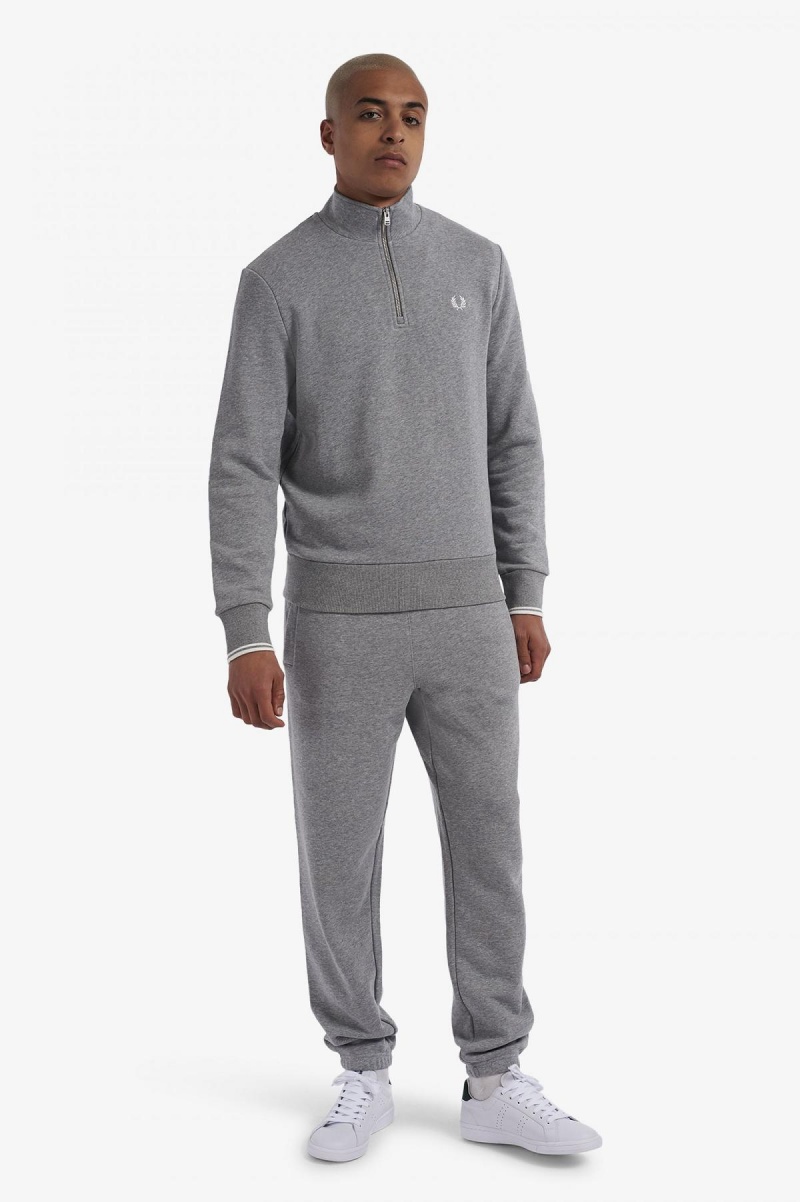 Steel Marl Fred Perry Half Zip Men's Sweatshirts | XSGGW11902