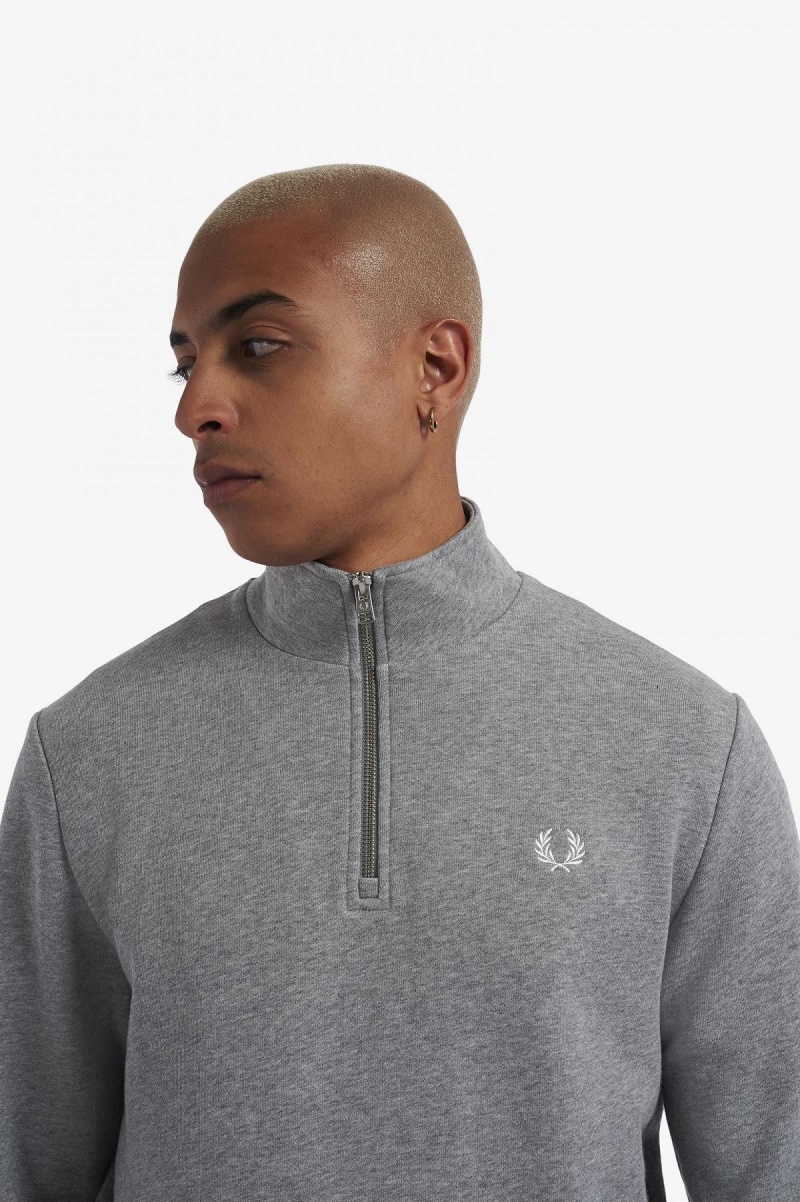 Steel Marl Fred Perry Half Zip Men's Sweatshirts | XSGGW11902