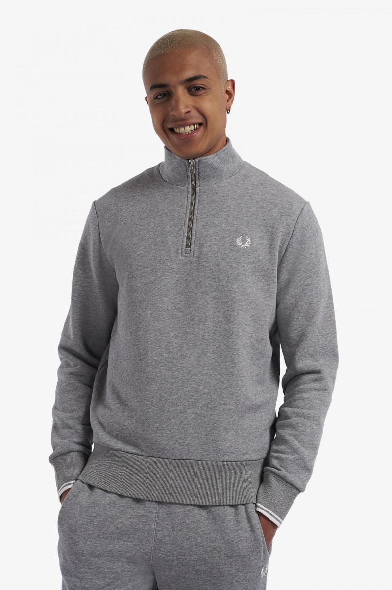 Steel Marl Fred Perry Half Zip Men\'s Sweatshirts | XSGGW11902