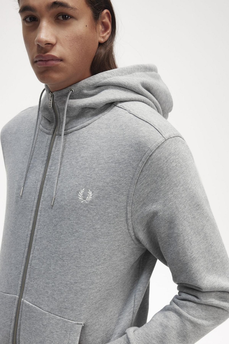 Steel Marl Fred Perry Hooded Zip Through Men's Sweatshirts | SGJVR39015