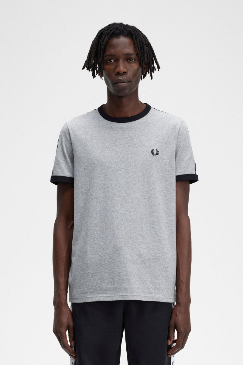 Steel Marl Fred Perry Taped Ringer Men's T Shirts | SGJVR31218