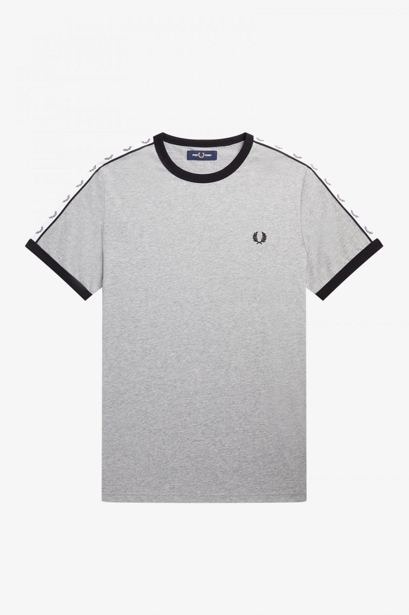 Steel Marl Fred Perry Taped Ringer Men's T Shirts | SGJVR31218