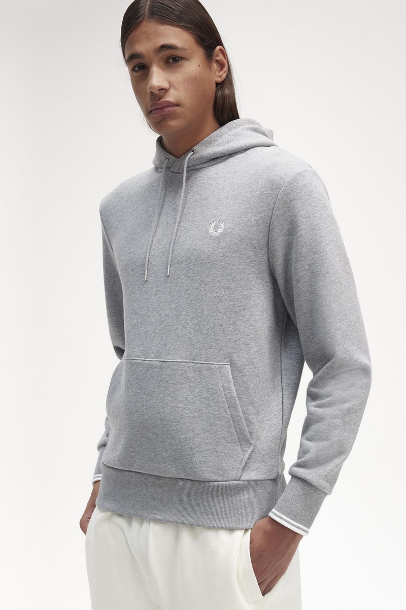 Steel Marl Fred Perry Tipped Hooded Men's Sweatshirts | SGEAH84561