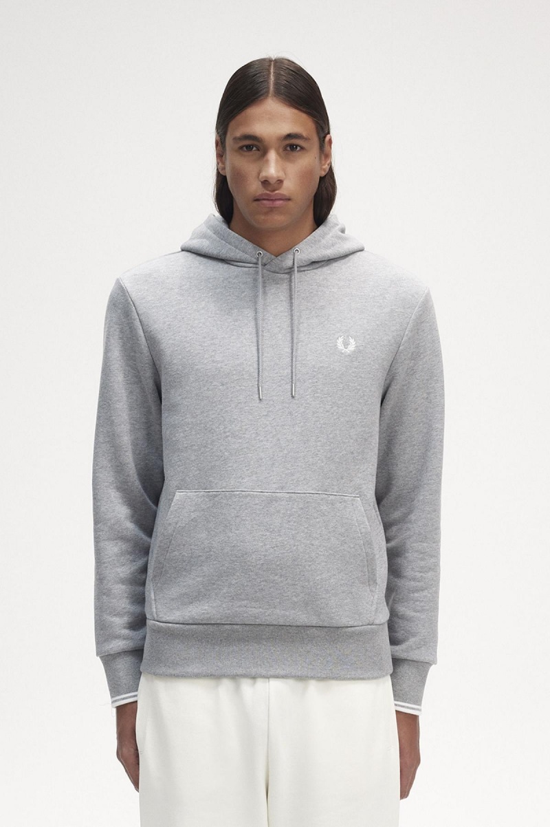 Steel Marl Fred Perry Tipped Hooded Men\'s Sweatshirts | SGEAH84561