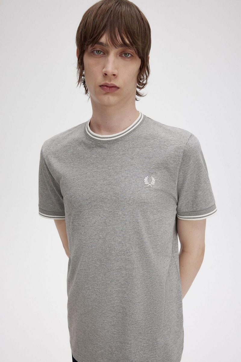 Steel Marl Fred Perry Twin Tipped Men's T Shirts | MSGHR36453