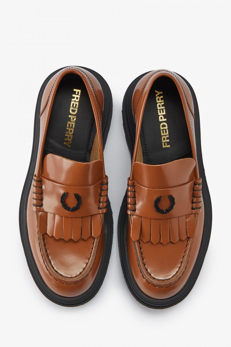 Tan Fred Perry Leather Loafer Men's Shoes | USGTG61657