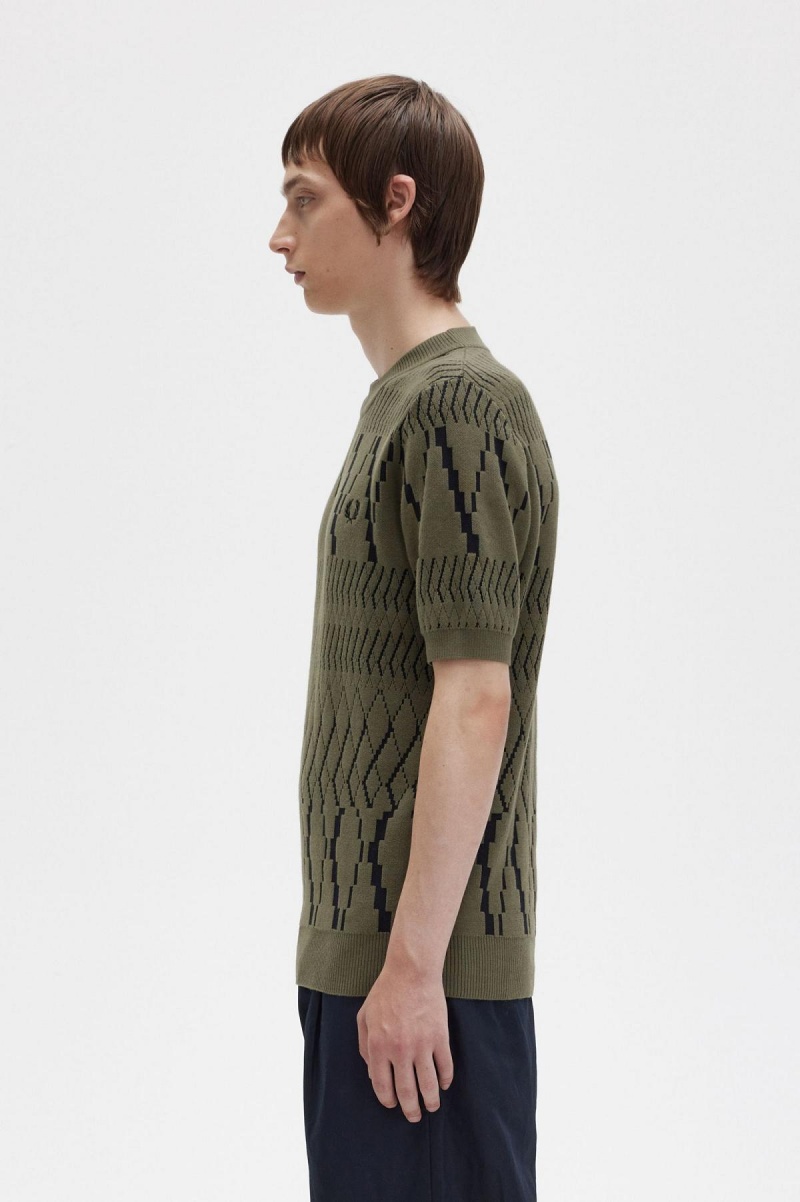 Uniform Green Fred Perry Argyle Panel Knitted T-Shirt Men's Knitwear | MSGFT52879