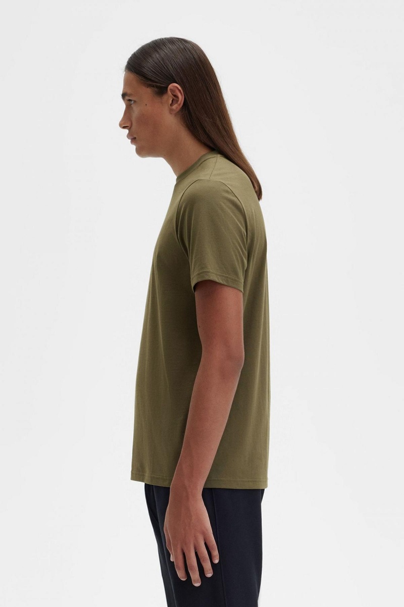 Uniform Green Fred Perry Embroidered Men's T Shirts | SGQCS29410