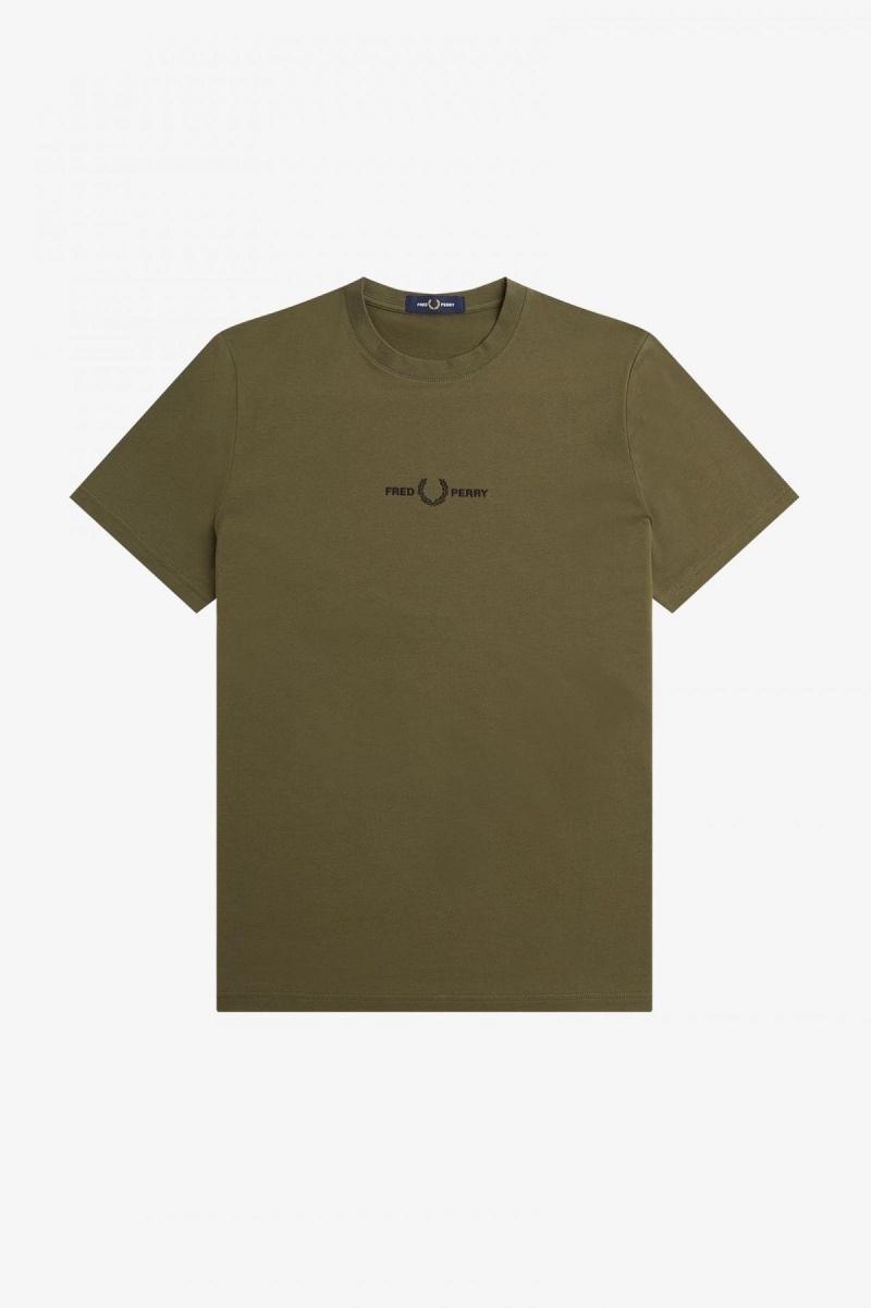 Uniform Green Fred Perry Embroidered Men's T Shirts | SGQCS29410