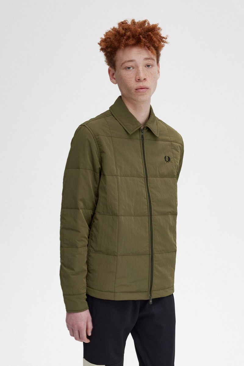 Uniform Green Fred Perry Quilted Men's Shirts | QSGWA99101